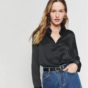 Reformation Sky Silk Top  - Black - Sz Extra Small